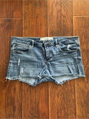 Abercrombie & Fitch Medium Blue Distressed Denim Cutoff Shorts